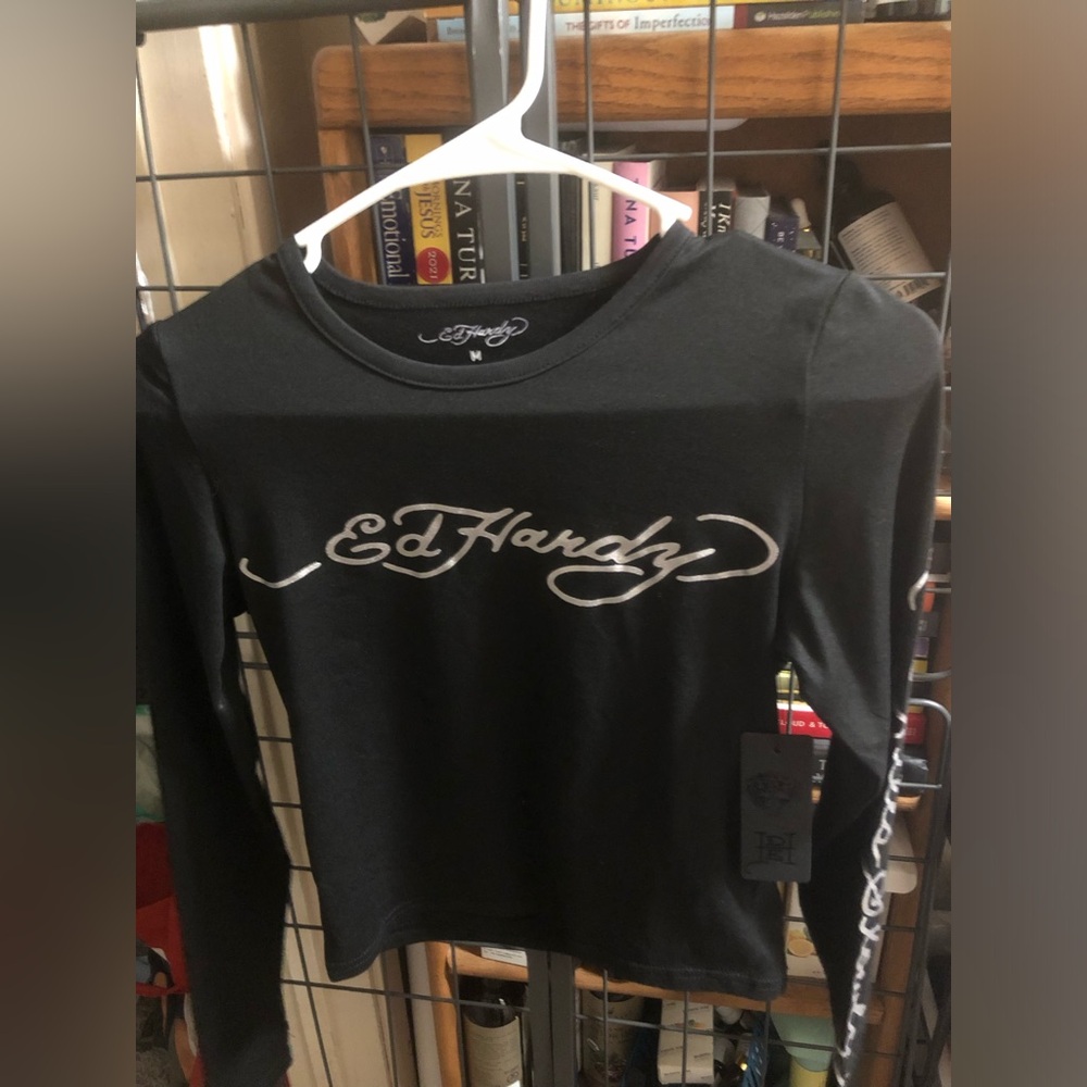 New Ed Hardy Panther Snake Long Sleeve Crop Shirt Size Medium